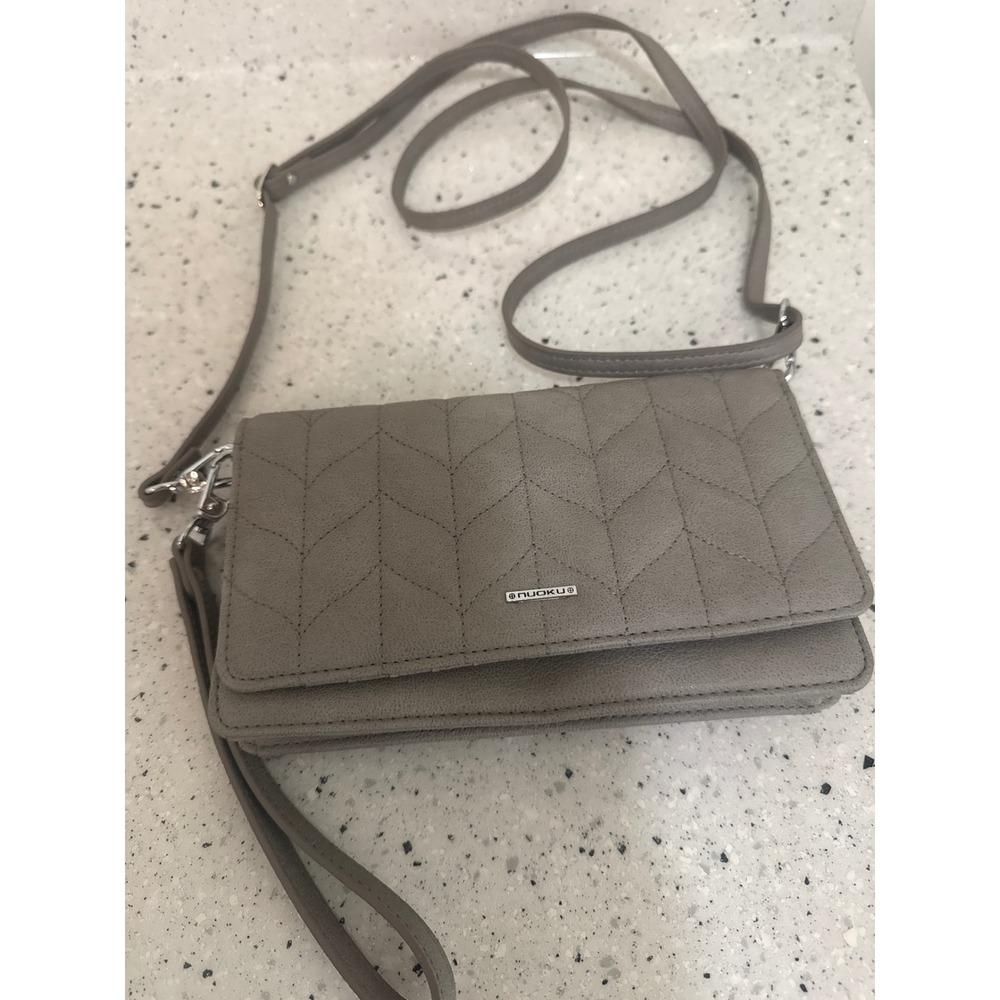 NUOKU Taupe Chevron Quilted Crossbody Wallet Wristlet Bag Mens